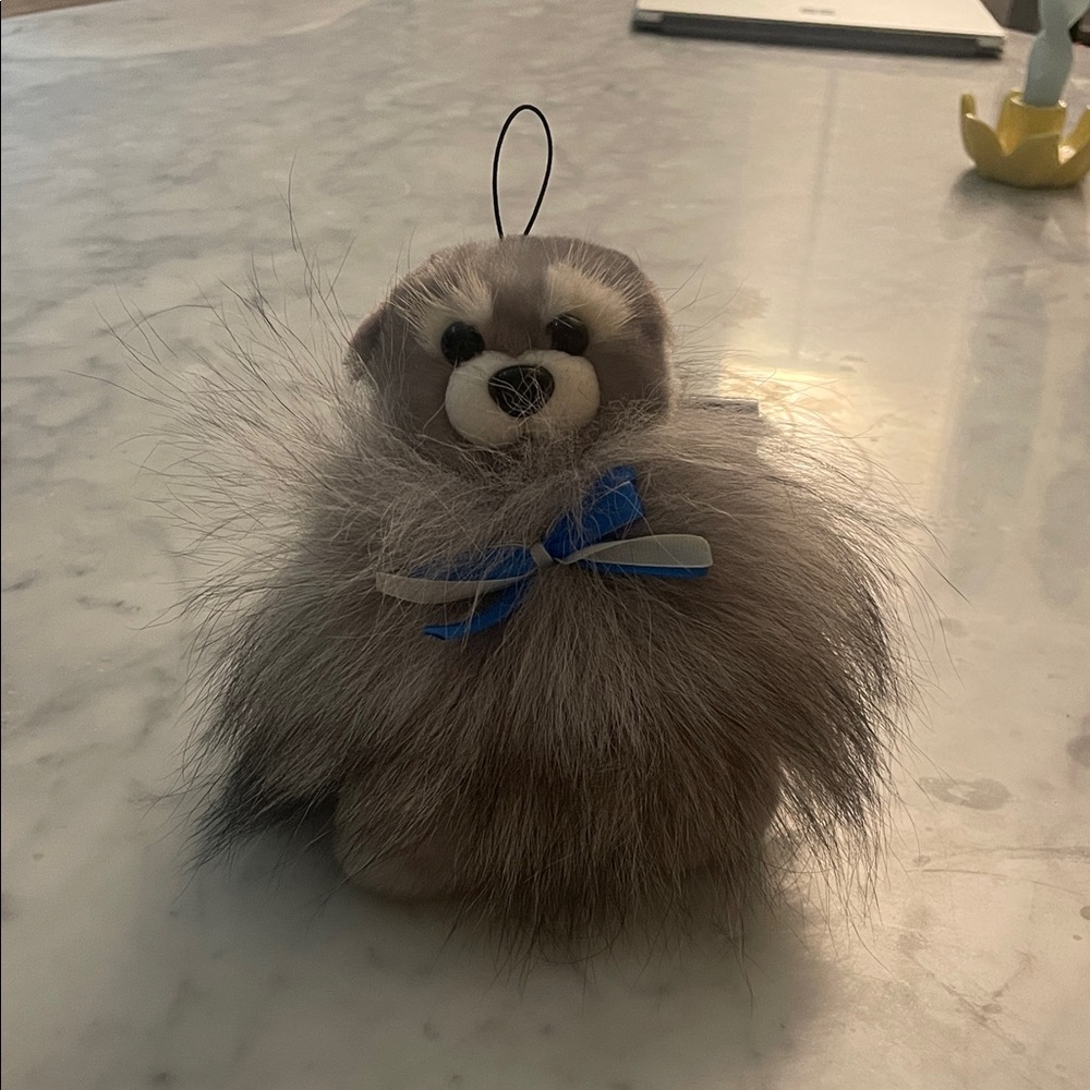 Fur Purse Toy Charm with Blue Bow